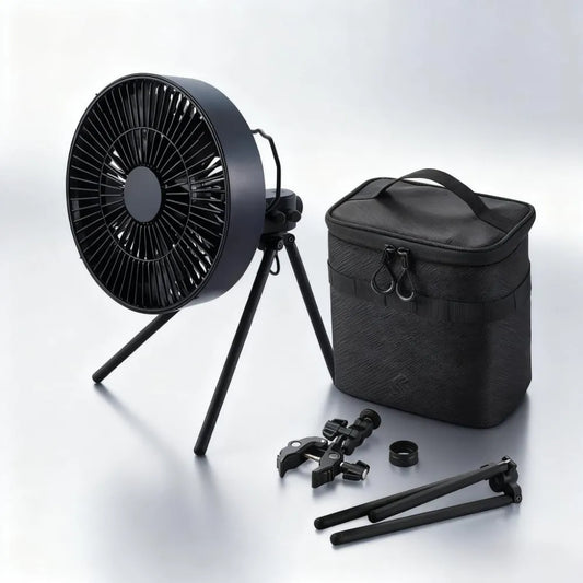 Battery-Powered Outdoor Fan with 4 Speeds, Oscillation, 15hr Battery & Tripod Kit