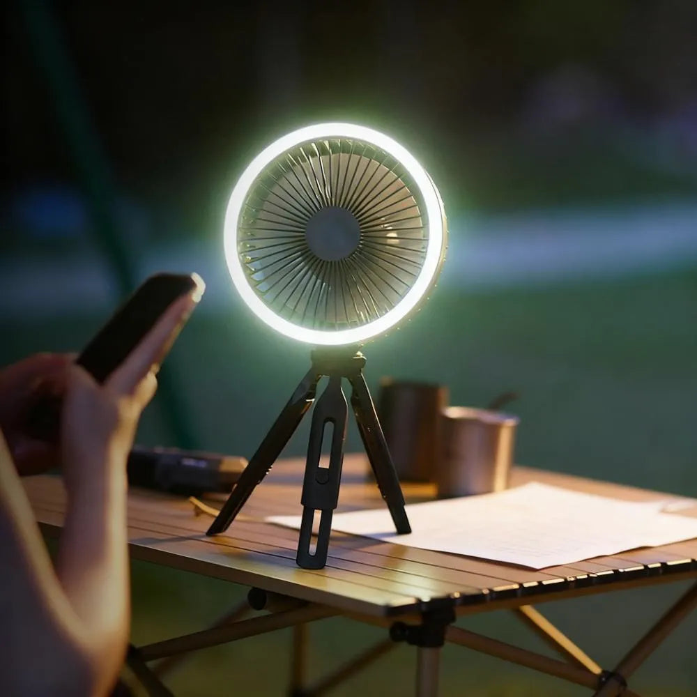 3-in-1 Fan with LED Light & 10,000mAh Power Bank - 27h Runtime, Fast Charging